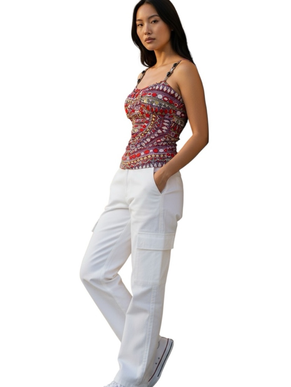 Bisou Bisou Y2K Geometric Ruched Cami XS Multi